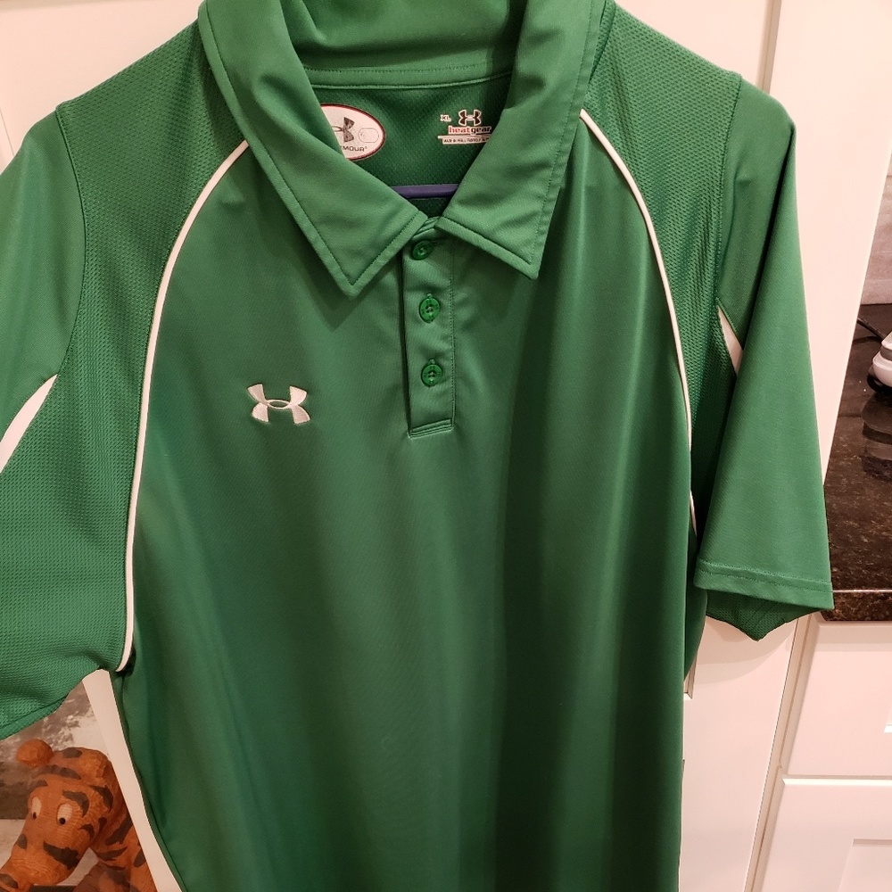 Under Armour Heat Gear XL green & white polo